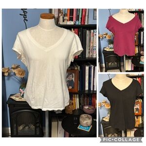 New York & Company V-Neck Short Sleeve Tee Trio - White, Pink, Black
